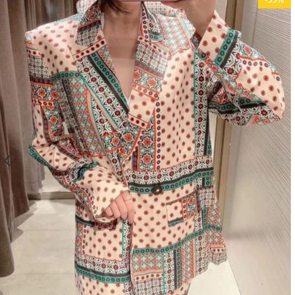 New Zara Multicolourer Satin Patchwork Print Flowing Blazer - Picture 8 of 17